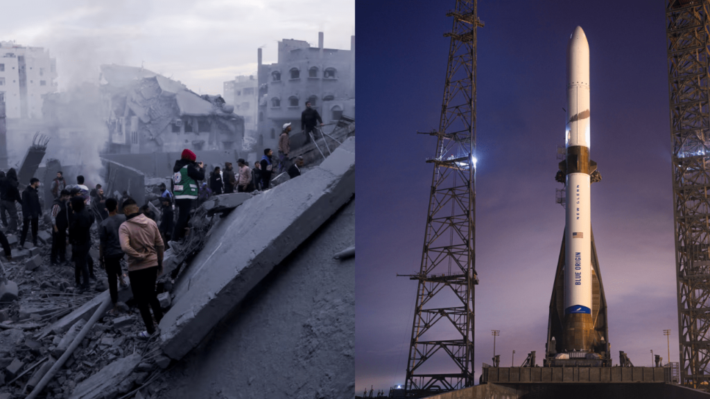 Global News Headlines Today: From Gaza Ceasefire to Blue Origin’s Massive 2025 Milestone Global news headlines today Blue Oringin's Glenn rocket-min